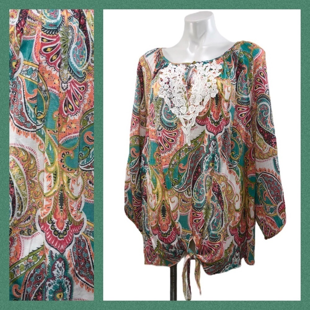 # Spense Boho 2X Crochet Tie Tunic Top